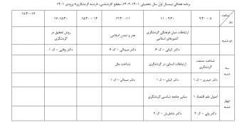 برنامه کلاس های دانشکده منابع طبیعی به تفکیک رشته و مقطع